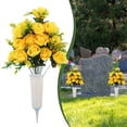 thumbnail image 1 of Memorial Day Flowers for Cemetery with Vase, Artificial Yellow Rose Bouquet Cemetery Grave Decorations, 1 of 9