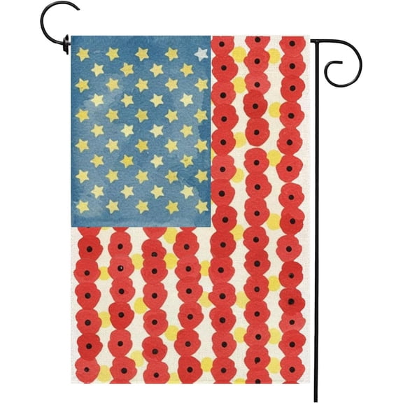 Memorial Day Garden Flag 4th of July Myosotis Poppy 12x18 Inch Double Sided Outside Patriotic American Holiday Yard Outdoor Decoration