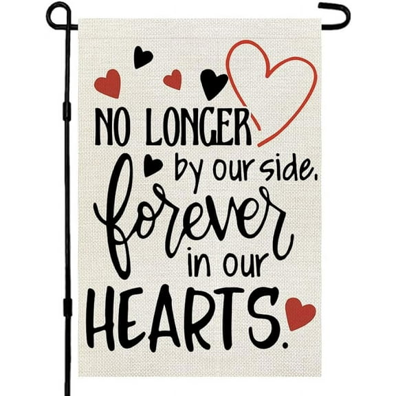 Memorial Day Garden Flag Gravesite 12x18 Inch Double Sided Heart Saying Decor for Outside Yard,Forever In Our Hearts CF505