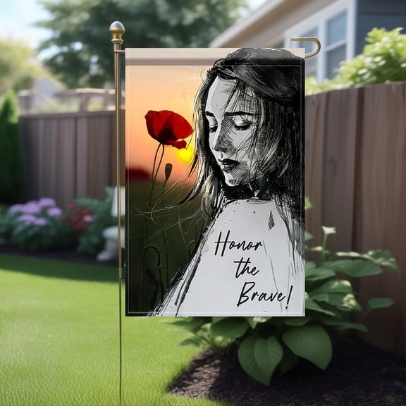 Memorial Day Garden Flag Honor the Brave Poppy Flower Girl Sketch 12x18 Inch DoubleSided Outdoor Yard Banner for Veterans Day Remembrance Military Tribute Patriotic HolidayDecoration Decor