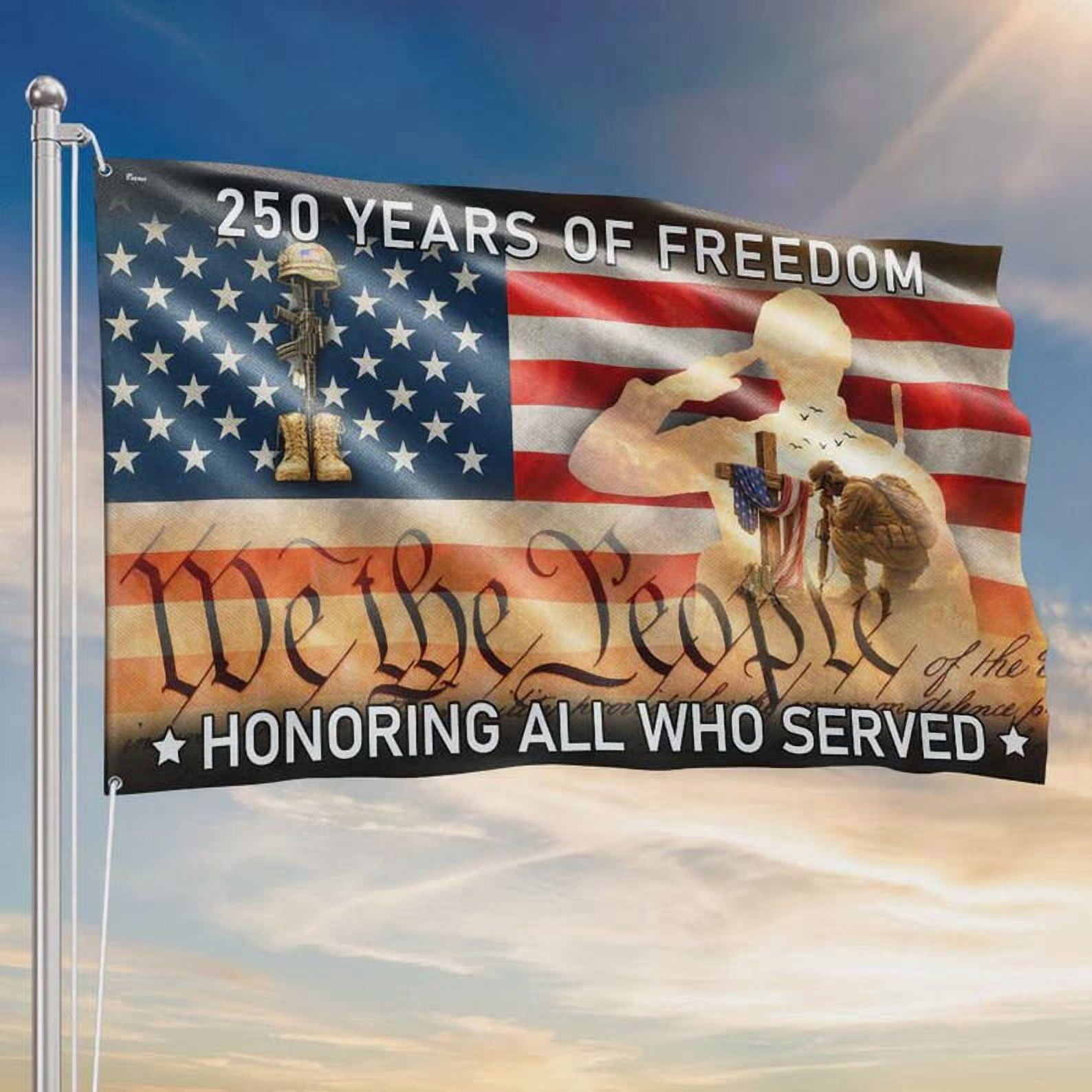 Memorial Day Grommet Flag, 250 Years of Freedom Honoring All Who Served, American Flag 1776–2026, Veteran Tribute Flag, Independence Day
