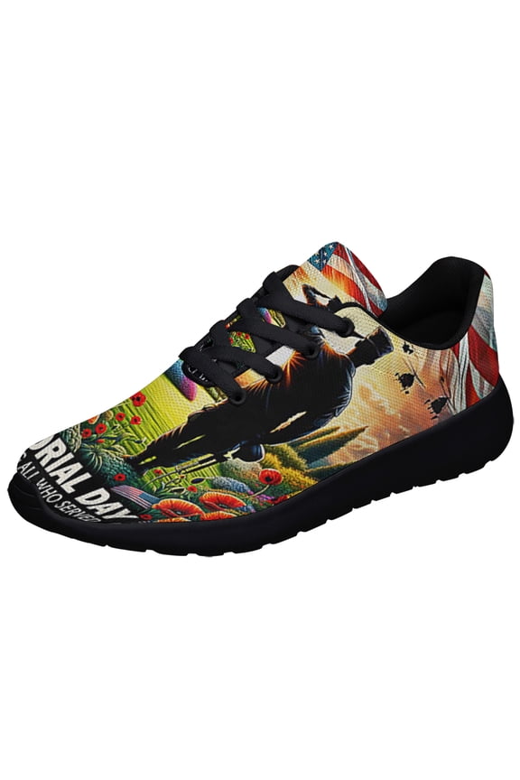 Memorial Day Honoring All Who Served Veteran American flag Shoes Sneakers Black Size 4