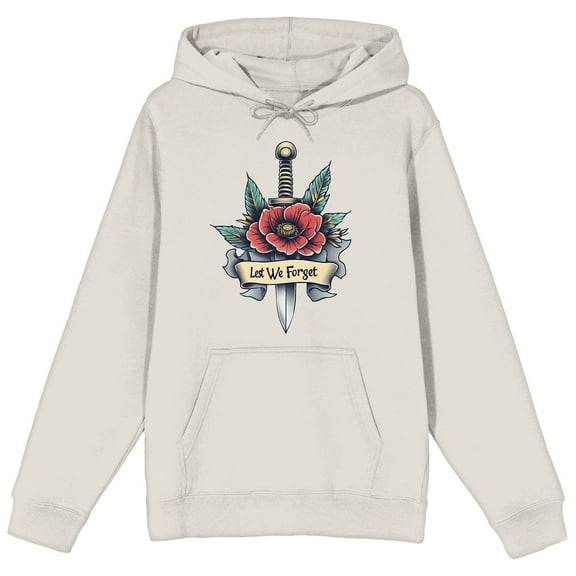 Memorial Day Lest We Forget Poppy & Sword Adult Sand Long Sleeve Hooded Sweatshirt