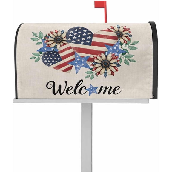 Memorial Day Mailbox Covers Magnetic Standard Size 18" x 21", Independence Day Love Heart Star Letter Box Wrap Mailbox Post Cover Decoration for Garden Home Yard Holiday Outdoor Farmhouse