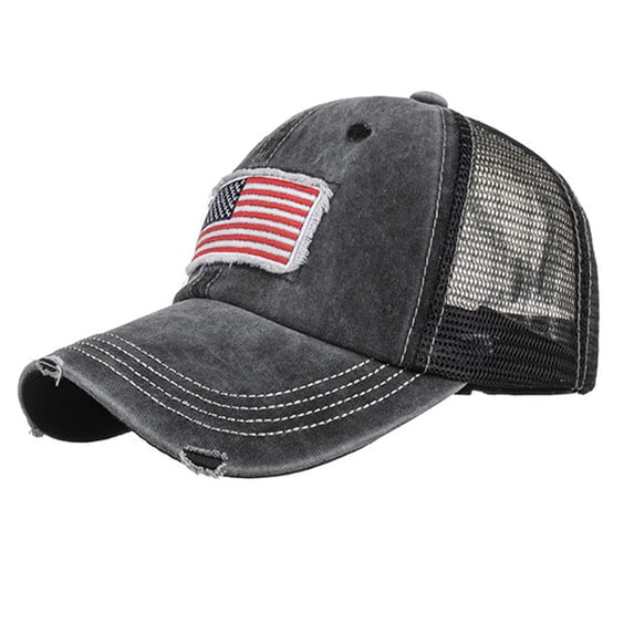 Memorial Day Mens Trucker Cap Us Flag Patch Washed Vintage Mesh Back Breathable Patriotic Casual Hats