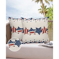 Memorial Day Patriotic Blue and Red Star Outdoor Pillow Covers Waterproof Throw Pillow Cover 18x18 Set of 2,Decorative Pillowcases Cushion Case for Patio Sofa Couch,American Flag on Cotton Linen
