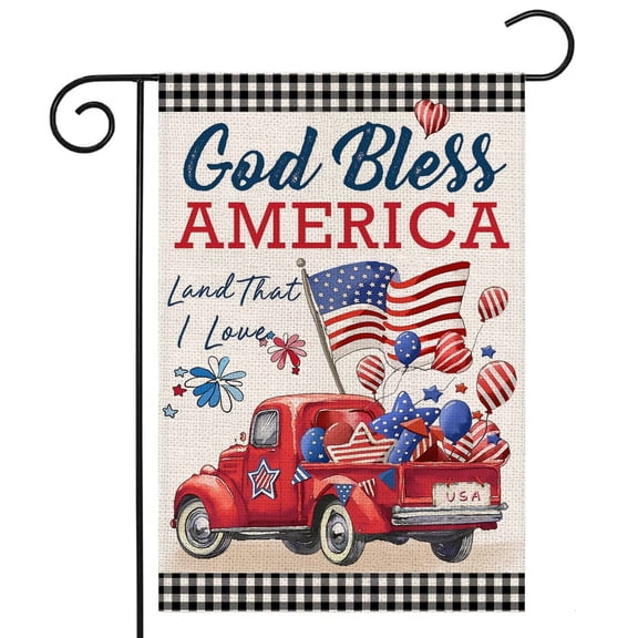 Memorial Day Patriotic Garden Flag 12x18 Double Sided American Truck Buffalo Plaid 4th of July USA 250th Decor