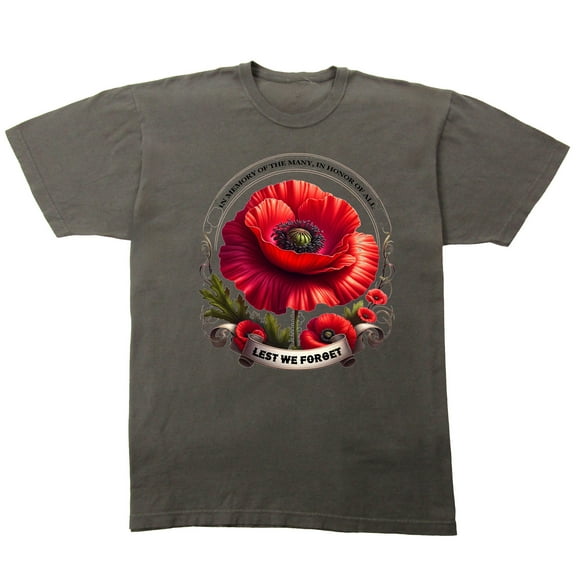 Memorial Day Poppy In Memory Of The Many Men's Charcoal Crew Neck Short Sleeve T-shirt