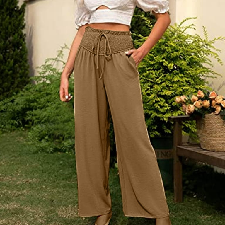 Memorial Day Prep,POROPL Loose Wide Leg Cotton Linen Trousers Straight  Casual Pants White Cargo Pants for Women Clearance Brown Size 8