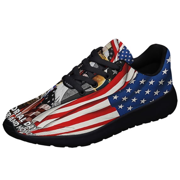 Memorial Day Remember And Honor US Veteran American flag Eagle Shoes Sneakers Black Size 4