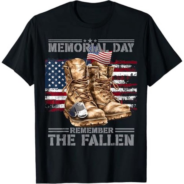 Memorial Day Remember Fallen Veterans Military boots dog tag TShirt