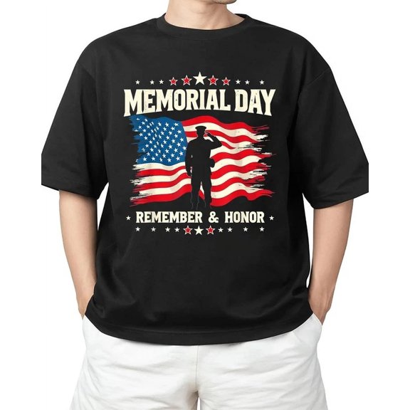 Memorial Day Remember & Honor Saluting Soldier American Flag T-Shirt S-5Xl Birthday Gifts; For Men & Women