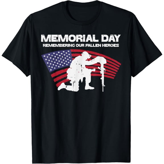 Memorial Day Remembering Our Fallen Heroes US Flag Patriotic T-Shirt100% cotton