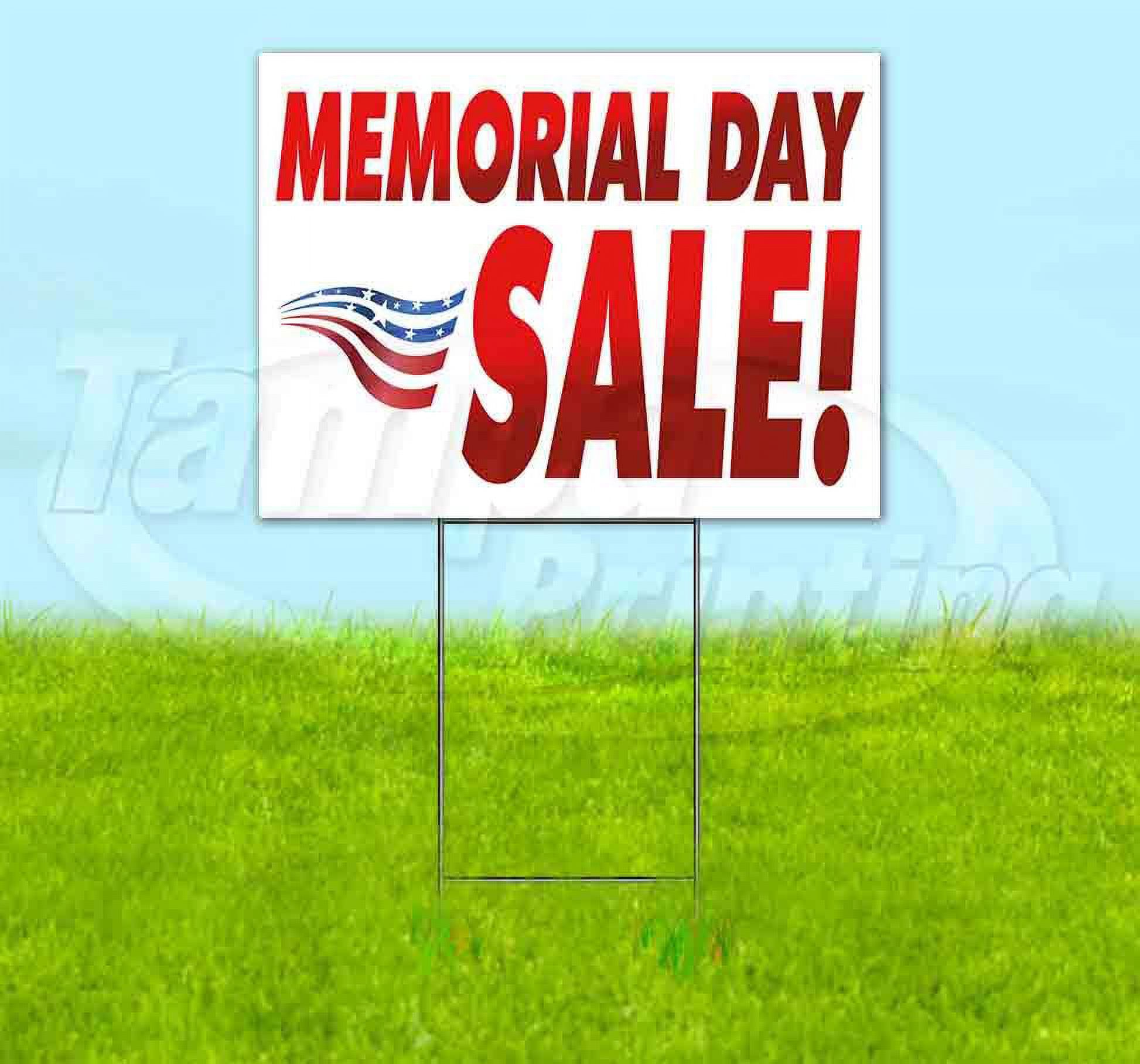 Memorial Day Sale (18" x 24") Yard Sign, Includes Metal Step Stake