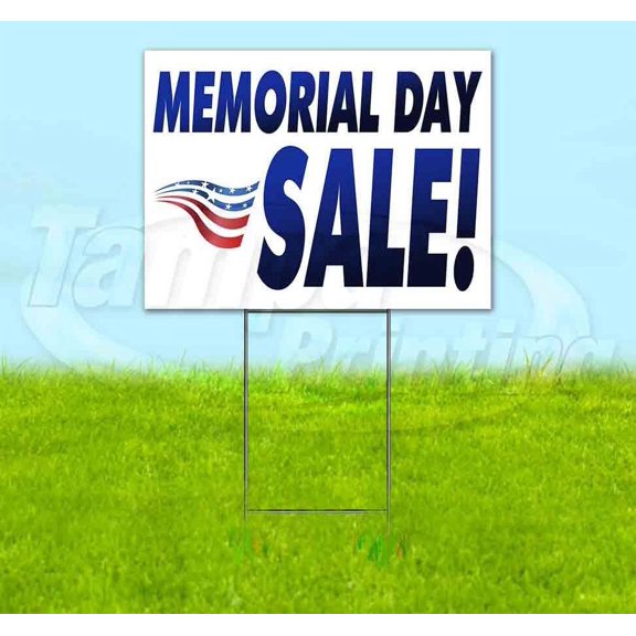 Memorial Day Sale (18" x 24") Yard Sign, Includes Metal Step Stake