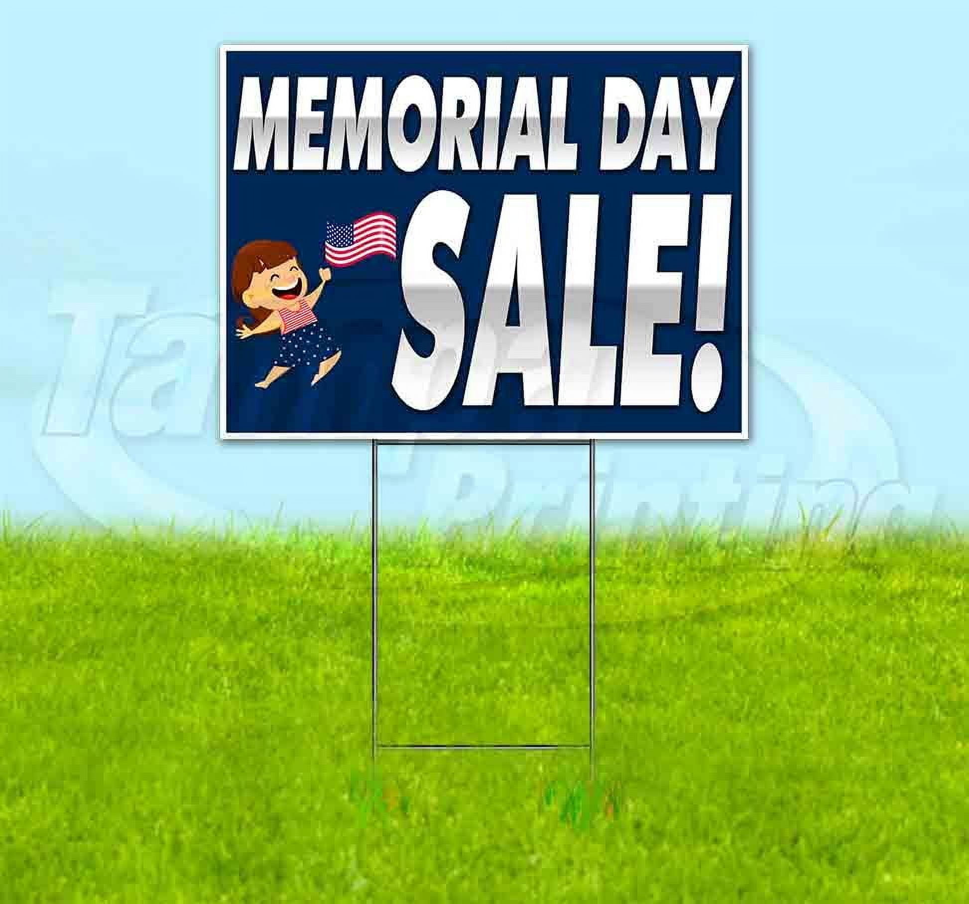 Memorial Day Sale (18" x 24") Yard Sign, Includes Metal Step Stake