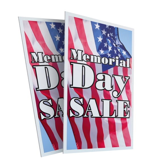Memorial Day Sale (2-Pack) 24 Inch x 36 Inch Plastic Signs | Sign Insert 4mm Corrugated Plastic Signs Storefront Window Poster | Patriotic Promotions, Retail Discounts, Event Marketing