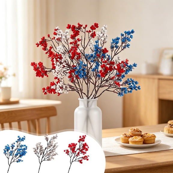 Memorial Day Saving!4th of July Decorations, 3PC Festival Decoration Silk Flower Showcase Flower Arrangement Independence Day Plums Blossoms Babysbreath Wedding Simulation Bouquet