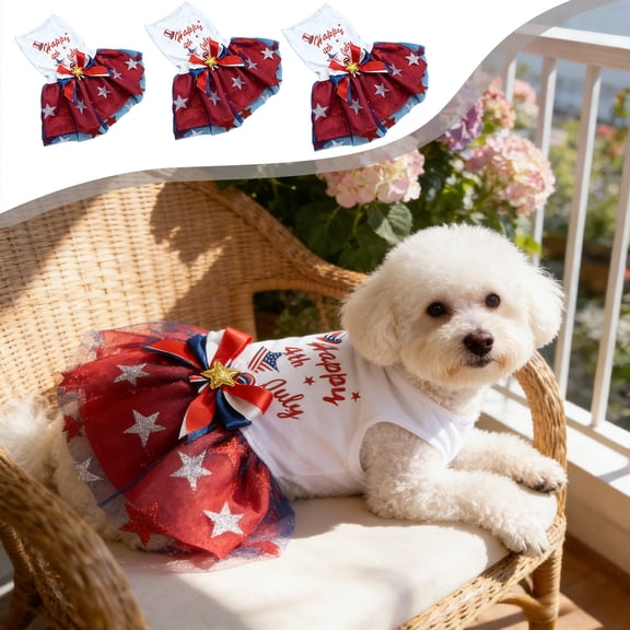 Memorial Day Saving!4th of July Decorations, Independence Day Dress For Small Creatures Polyester Mesh Skirt With Star Print 3 Sizes Party Outfit For 5 To18 Pounds