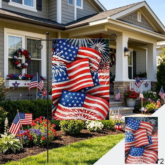 Memorial Day Saving!4th of July Decorations, Patriotic USA Flag Fireworksed Garden Flag Double Sided Of July Yard Flag For Independence Day Outdoor Decor