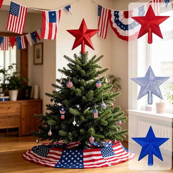 Memorial Day Saving!4th of July Decorations, Tree Top Star Glitter Star 15/CM Three-Dimensional Gold Powder Blow-Molded Pentagons Star Accessories Independence Day Theme