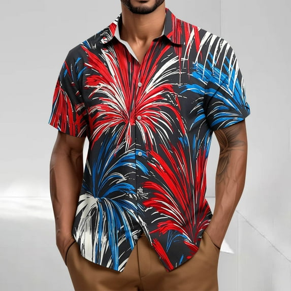 Memorial Day Shirts Mens 4th of July Shirt 4th of July Tshirts Shirts for Men Mens 4th of July Top Men's Casual Shirt Short Sleeve Vintage Bowling Shirt Summer Shirts Button Up Shirt