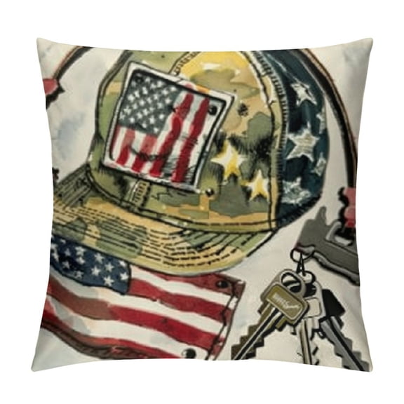 Memorial Day Soldier Boots Helmet Decorative Throw Pillow Covers Patriotic America Home of The Free Outdoor Pillowcase, American USA Veterans Day Cushion Case Decor
