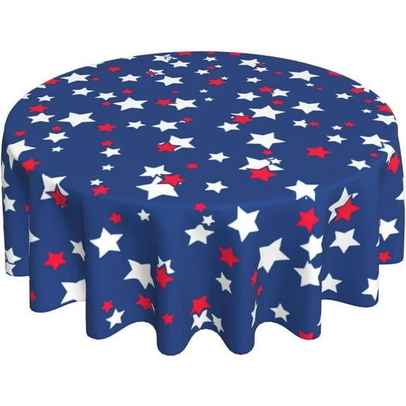 Memorial Day Star Round Tablecloth Independence Day 4th July Firework Table Cloth Cover Mat Washable Polyester 60" Dining Decorative for Holiday Home Party Wedding Picnic