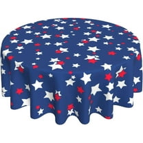 Memorial Day Star Round Tablecloth Independence Day 4th July Firework Table Cloth Cover Mat Washable Polyester 60" Dining Decorative for Holiday Home Party Wedding Picnic
