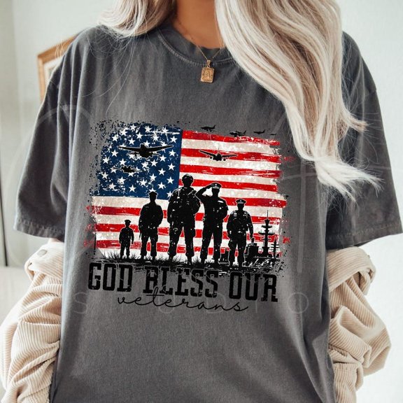 Memorial Day T-Shirt, God Bless Veterans Tee, Veterans Day Shirt, Patriotic Soldier T-Shirt, Remembrance Day Flag Tee