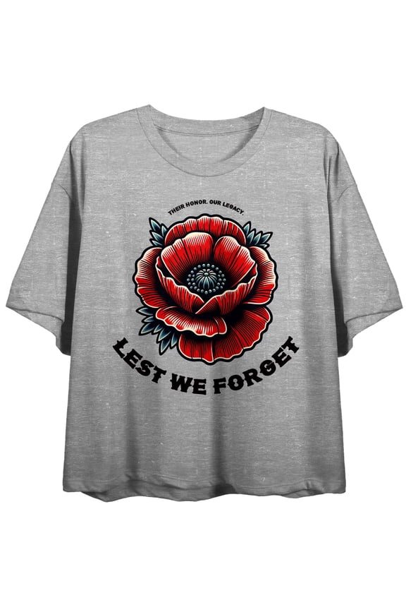 Memorial Day Their Honor Our Legacy Women's Gray Heather Crew Neck Short Sleeve Crop Top