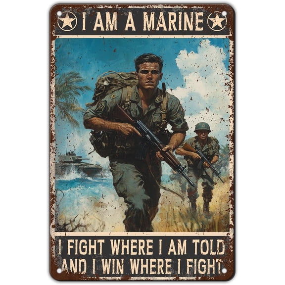 Memorial Day U.S Army Metal Tin Sign Fight Where I Am Told And I Win Where I Fight Aluminium Sign Veteran Metal Poster 12x8 Inch Home Kitchen Garage Man Cave Coffee Bar Wall Decor