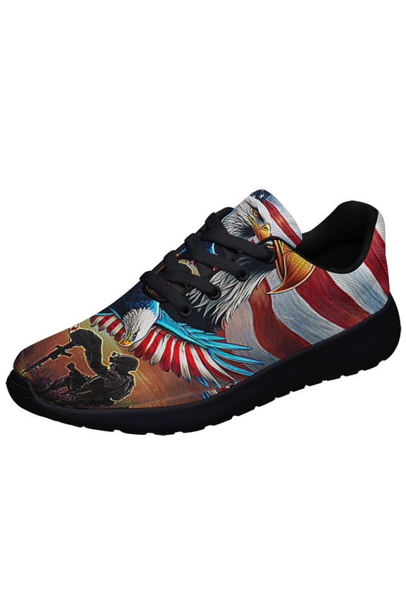 Memorial Day US Veteran Kneeling Soldier ChriStan Cross We The People Shoes Sneakers Black Size 10.5