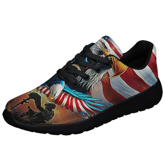 Memorial Day US Veteran Kneeling Soldier ChriStan Cross We The People Shoes Sneakers Black Size 11.5