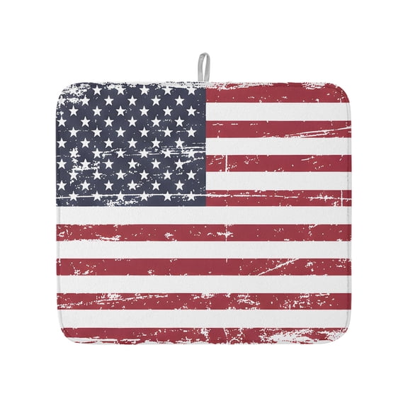 Memorial Day USA Vintage Flag Dish Drying Mats for Kitchen Counter,Absorbent Microfiber Dish Drainer Rack Mat Patriotic Stars and Stripes Drying Pad for Sinks,Utensils,Countertops,16x18in