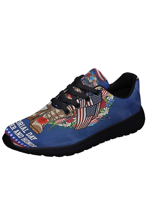 Memorial Day Veteran Boots American flag Wreath Remember and Honor Shoes Sneakers Black Size 10