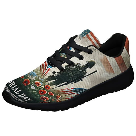 Memorial Day Veteran Celebrate Honor Never Forget American flag Shoes Sneakers Black Size 4