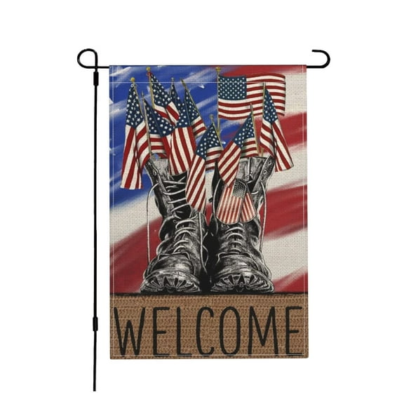 Memorial Day Veteran Soldier Boots Garden Flag 12×18 Inch Double Sided 4th of July Independence Day American Yard Outdoor Decor
