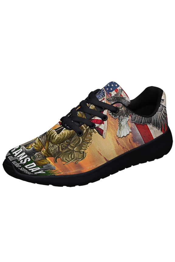 Memorial Day Veterans Day Honoring All Who Served Kneeling Soldier American flag Shoes Sneakers Black Size 13