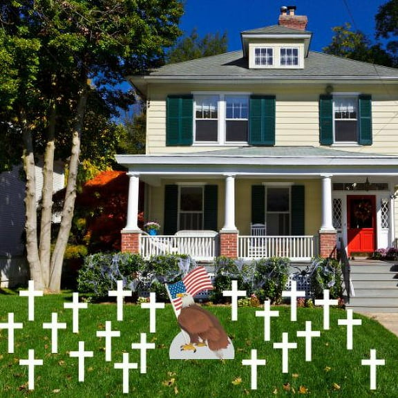 Memorial Day Yard Decoration - Eagle with Flag and 20 Crosses