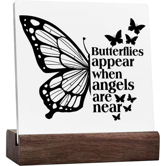 Memorial Decor Farmhouse Butterflies Appear When Angels Are Near Ceramic Table Sign Spring Decorations Rustic Home Desk Shelf Tabletop Decor