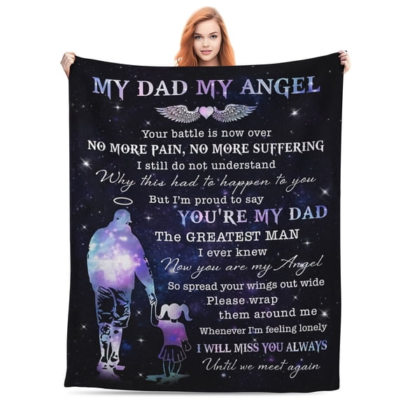 Memorial Fleece Blanket for Dad "My Dad My Angel" Heartfelt Daughter to Father Gift Ultra-Soft Cozy & Durable Perfect Sympathy Keepsake with Starry Night Sky Design