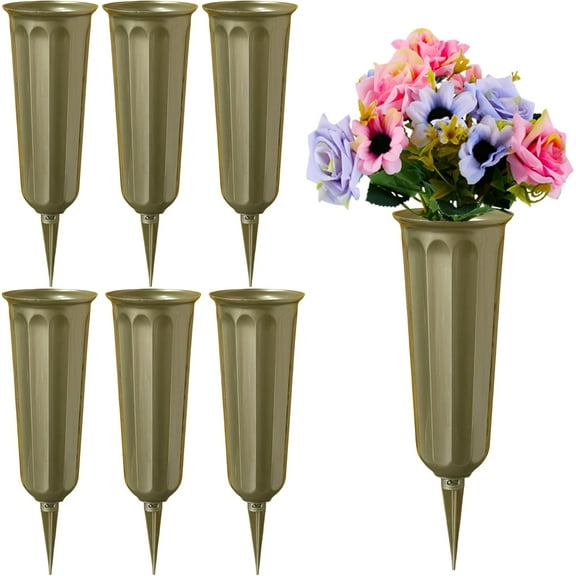 Memorial Floral Vases, Cemetery Vase, Headstones Flower Holder, Grave Cone Vase, Flower Pots for Outdoor Plants, Decorative Plastic Containers (Set of 6)