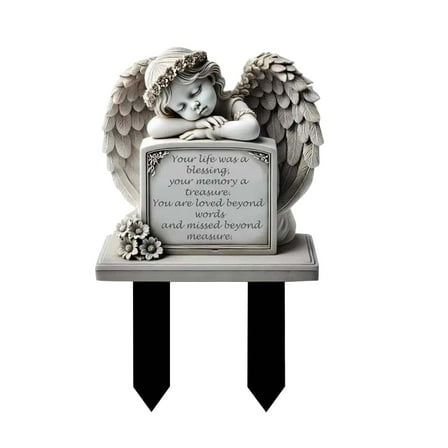 Memorial Garden Angel Statue with Inscription Cherished Memory Tribute for Outdoor Decor and Gravesite,as shown