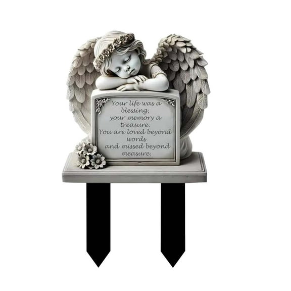 Memorial Garden Angel Statue with Inscription Cherished Memory Tribute for Outdoor Decor and Gravesite,as shown