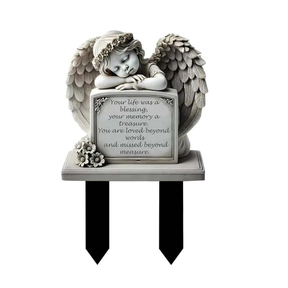 Memorial Garden Angel Statue with Inscription Cherished Memory Tribute for Outdoor Decor and Gravesite,as shown