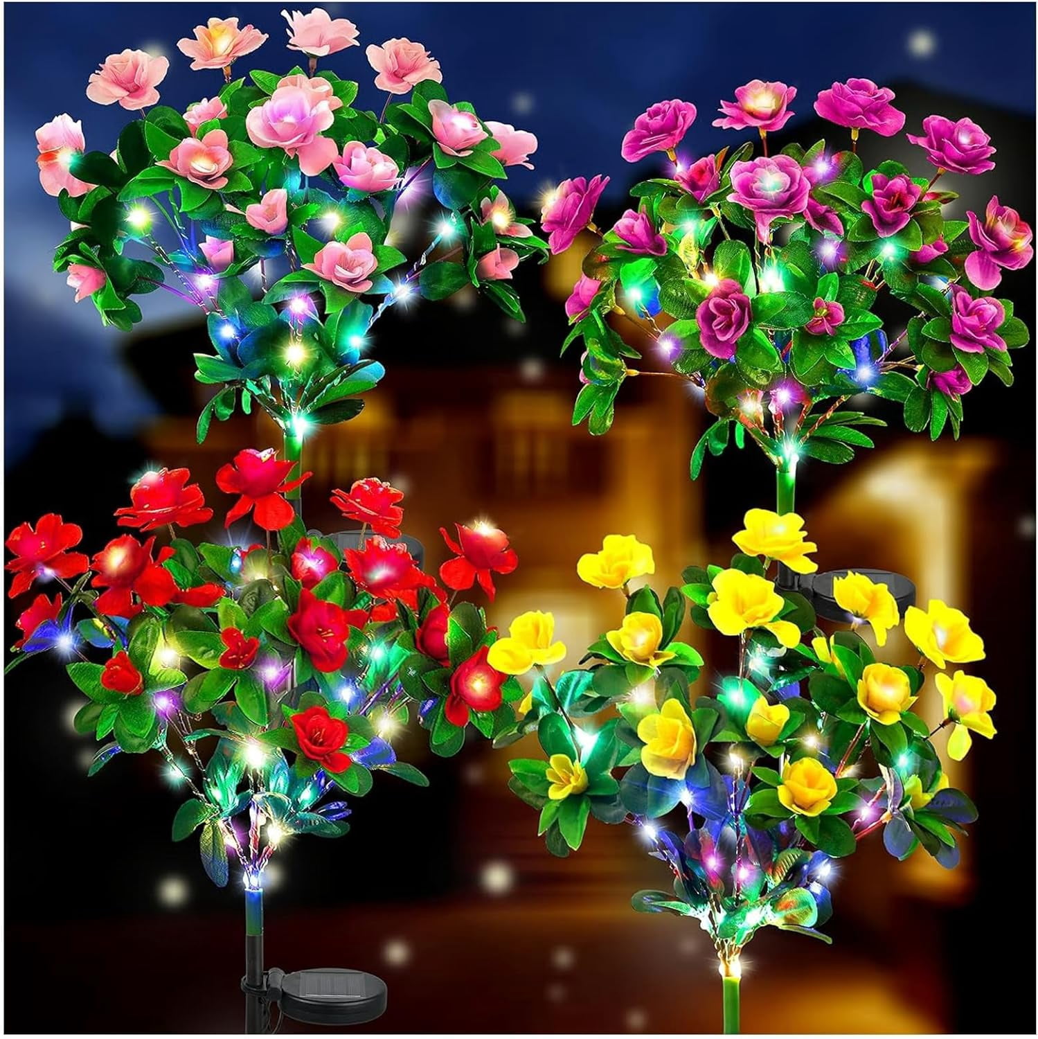 Memorial Garden Bloom Lights - Solar Powered Outdoor LED Flower Stake Lights, Auto On/Off Waterproof Landscape Lighting, Floral Decor for Grave Site, Yard, Patio