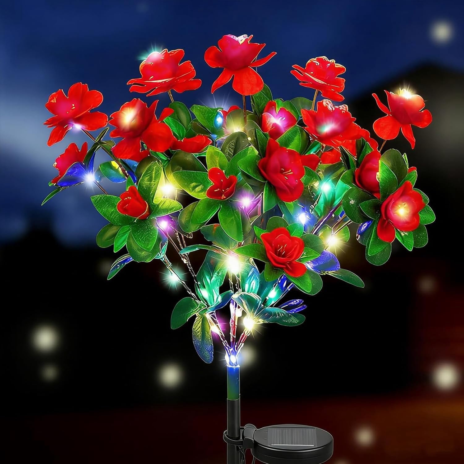 Memorial Garden Bloom Solar Lights – 4-Pack Mix, Ultra-Realistic Flower Stakes, Weatherproof LED For Yard, Patio, Cemetery, Pathway