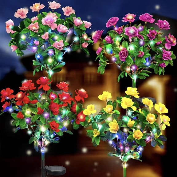 Memorial Garden Bloom Lights, Solar-Powered Ultra-Realistic Artificial Flower LED Stake Light, Weatherproof Outdoor Decor for Yard Patio Pathway Lawn Cemetery