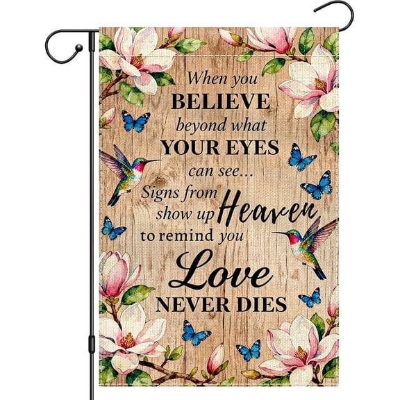 Memorial Garden Flag 12x18 Inch Double Sided, White Magnolia Flower When You Believe Beyond Cemetery Flag for Outside, Floral Love Grave Yard Flag for Home Decoration(ONLY FLAG)